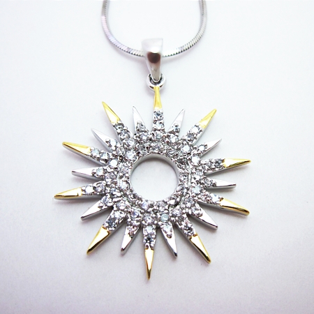 Two-tone Small Sunburst Pendant with Chain - Click Image to Close